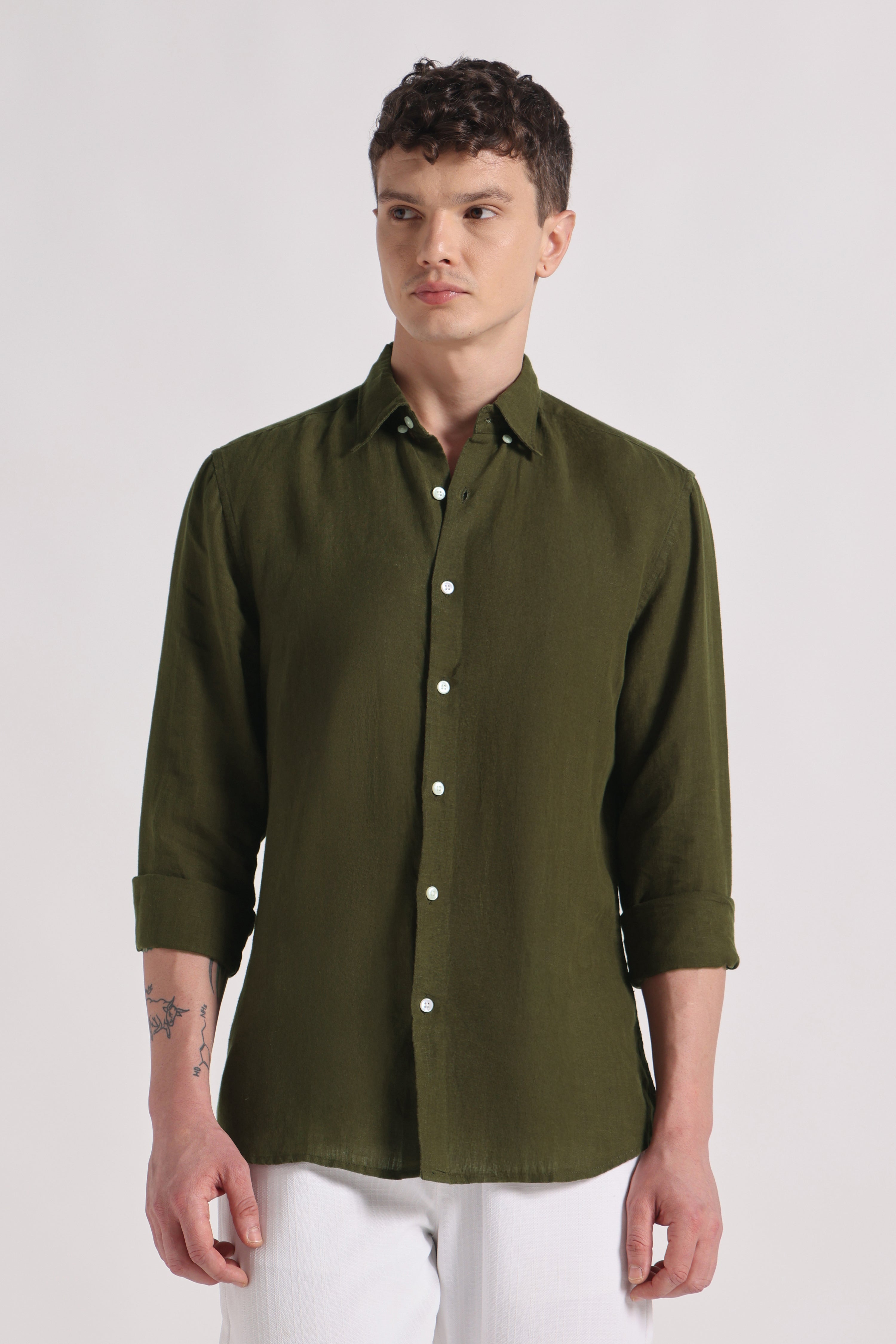 Toscano premium linen shirt - olive