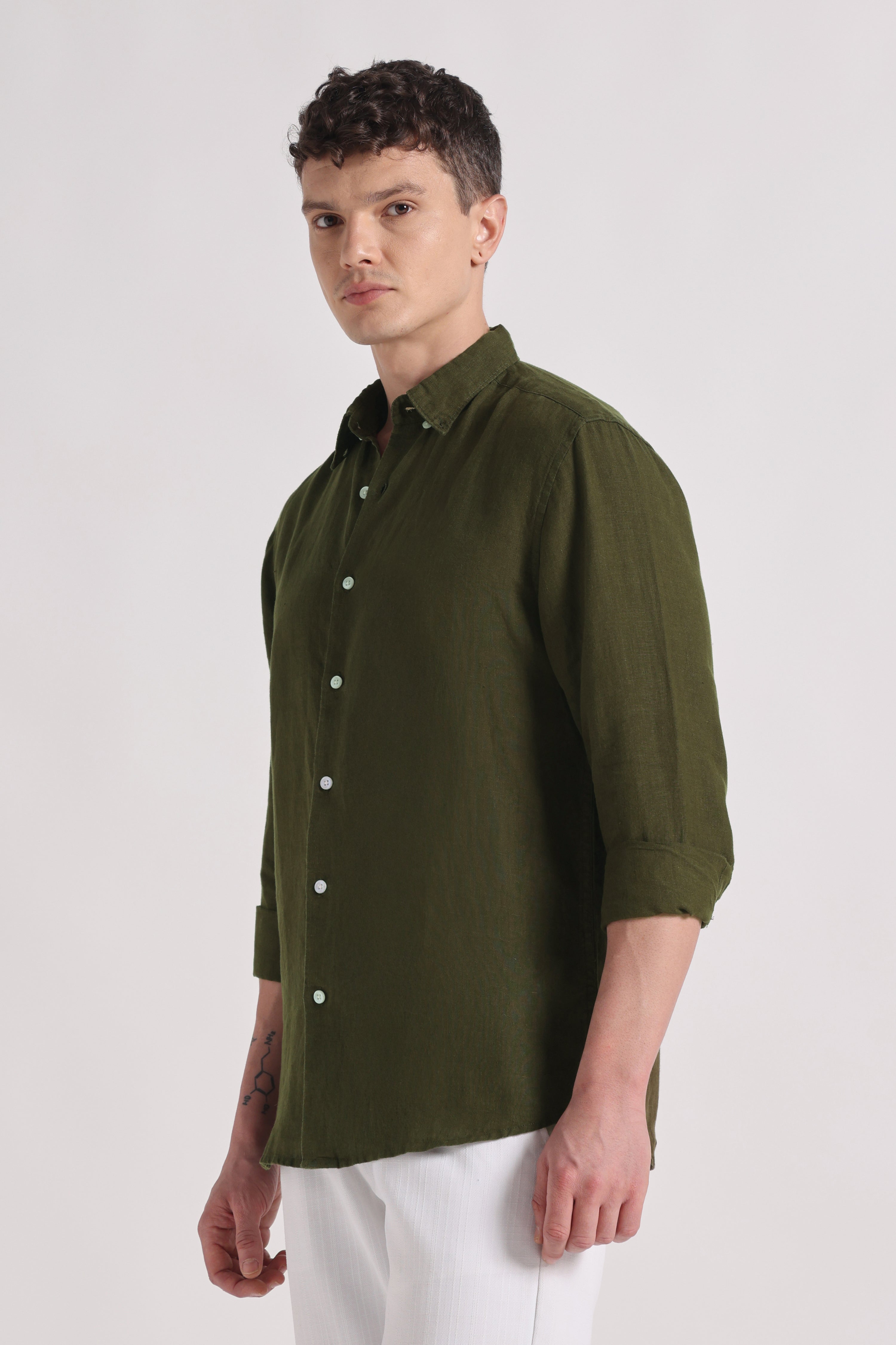 Toscano premium linen shirt - olive