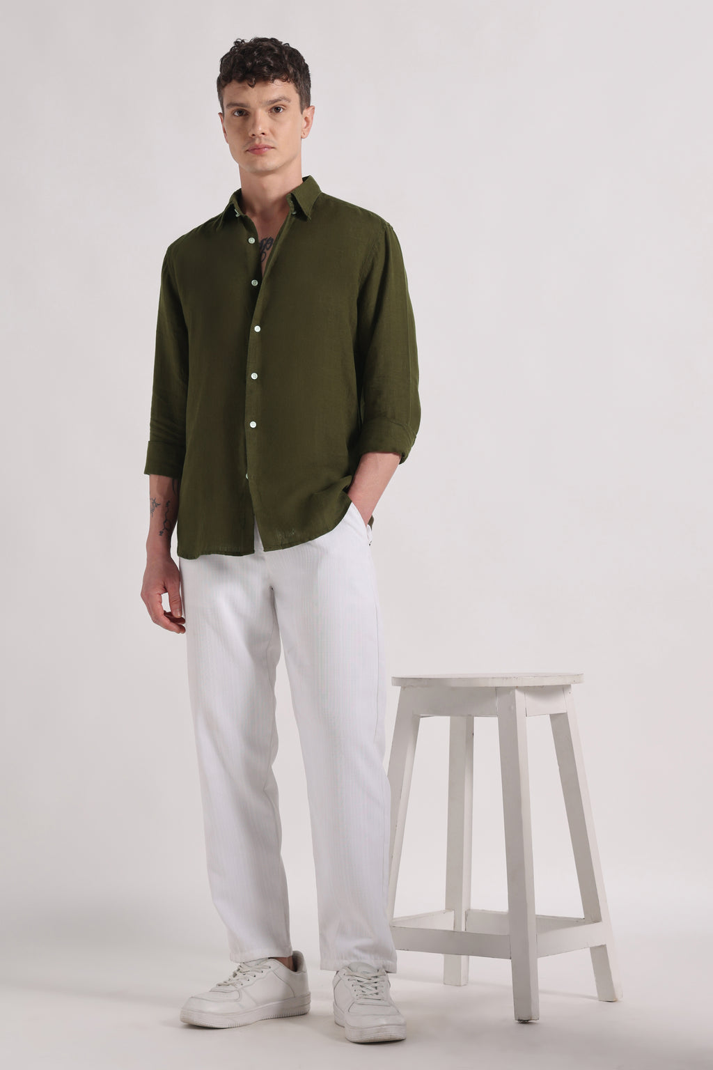 Toscano premium linen shirt - olive