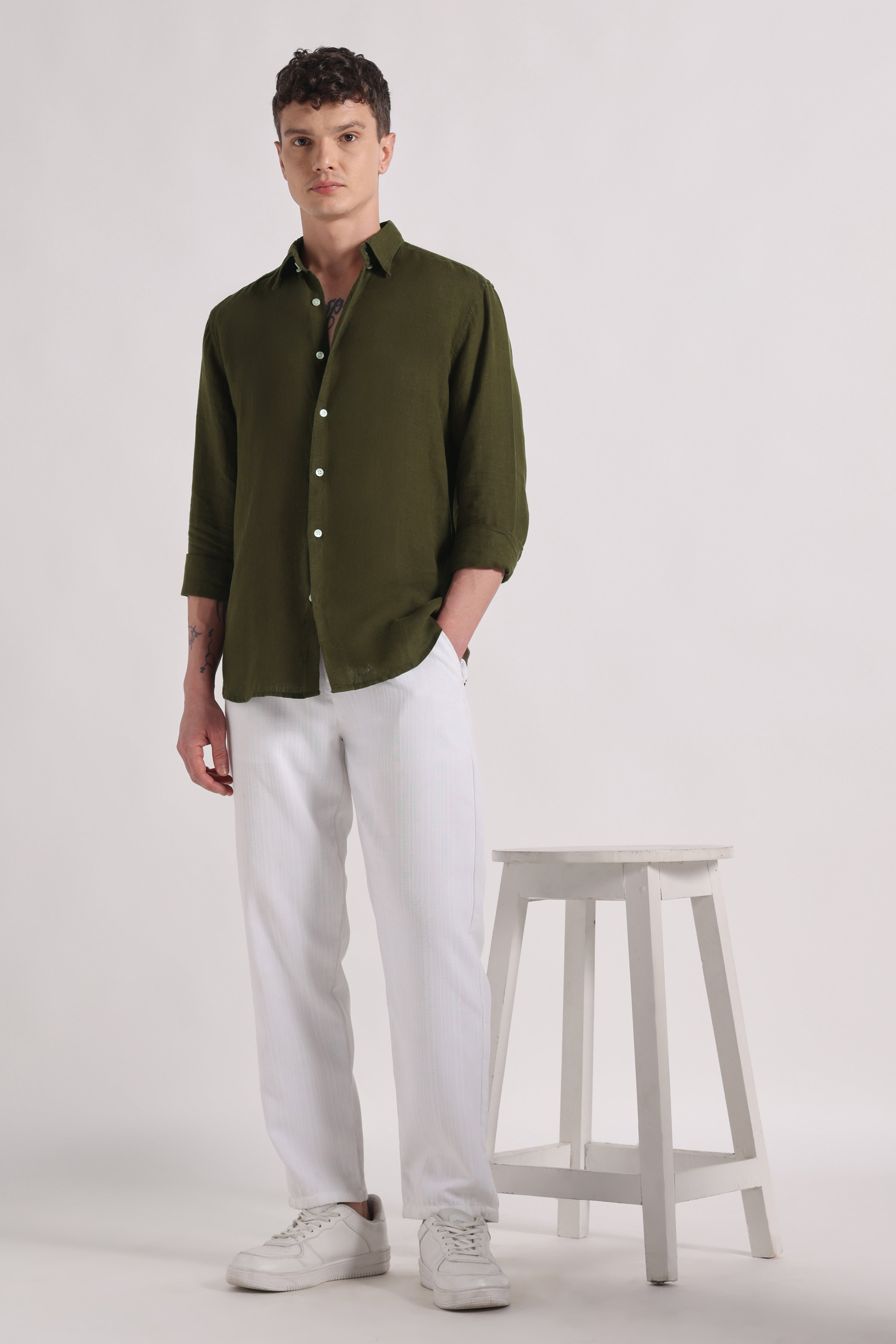 Toscano premium linen shirt - olive
