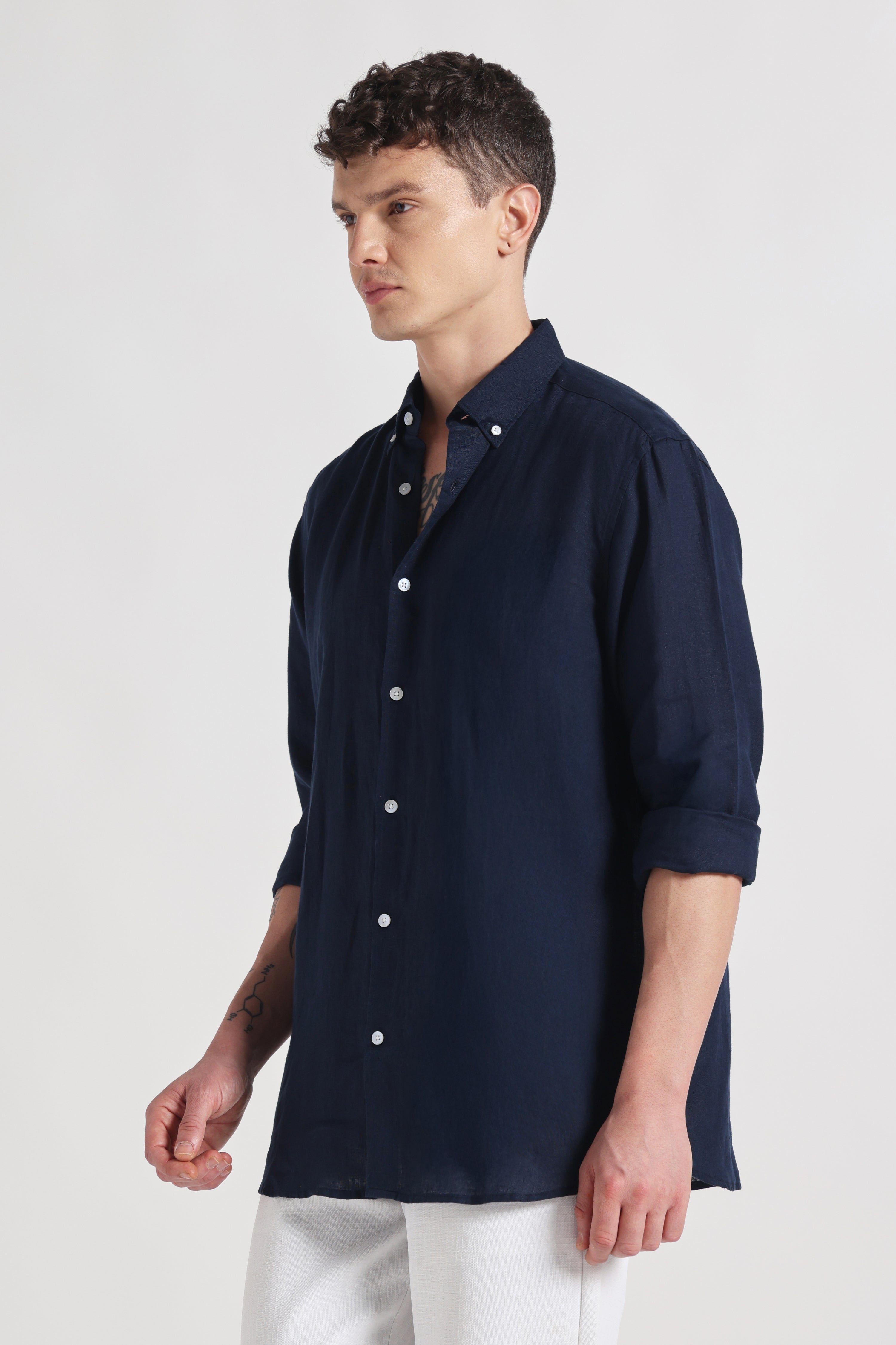 Aero premium linen shirt - navy