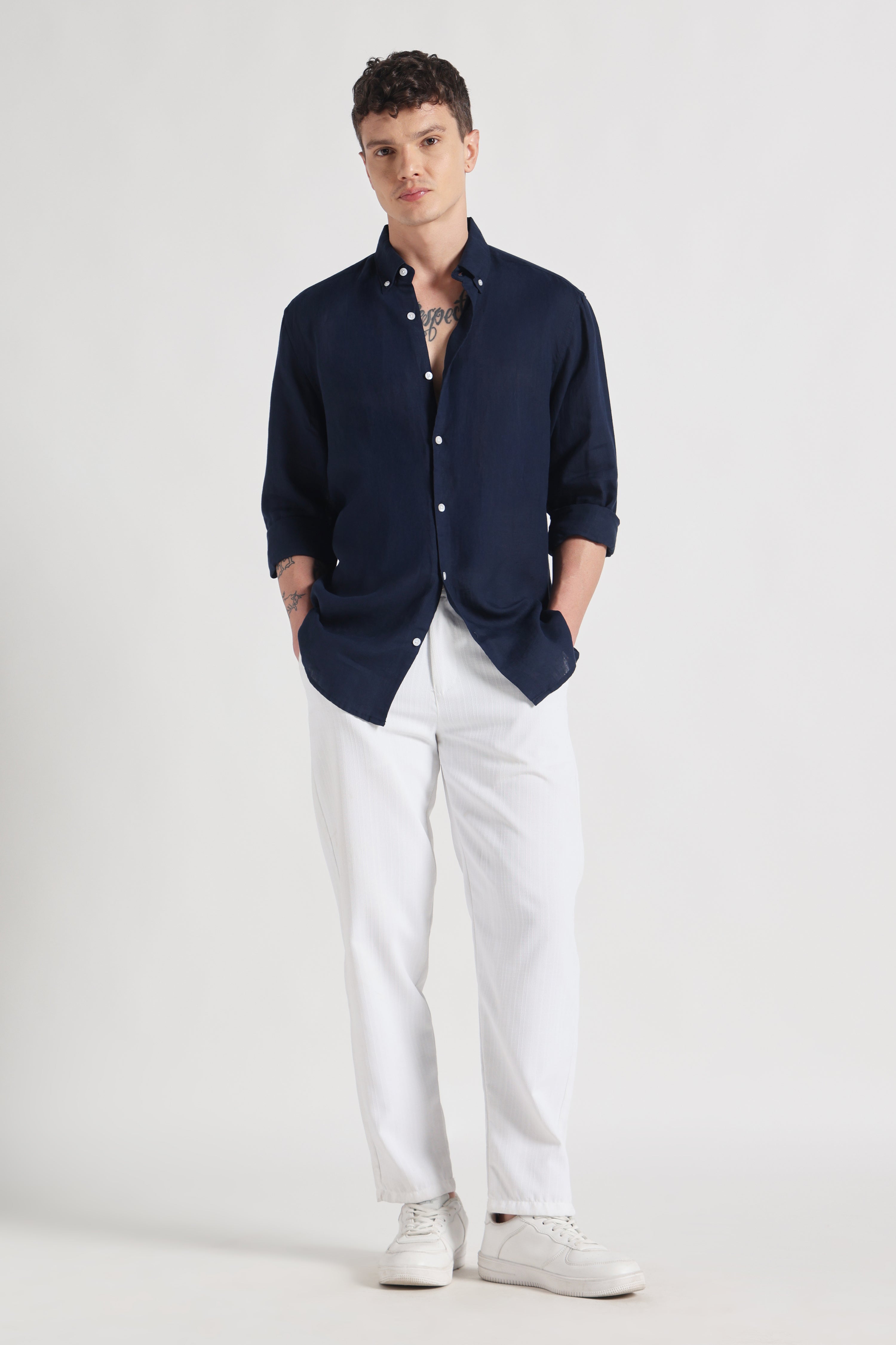 Aero premium linen shirt - navy