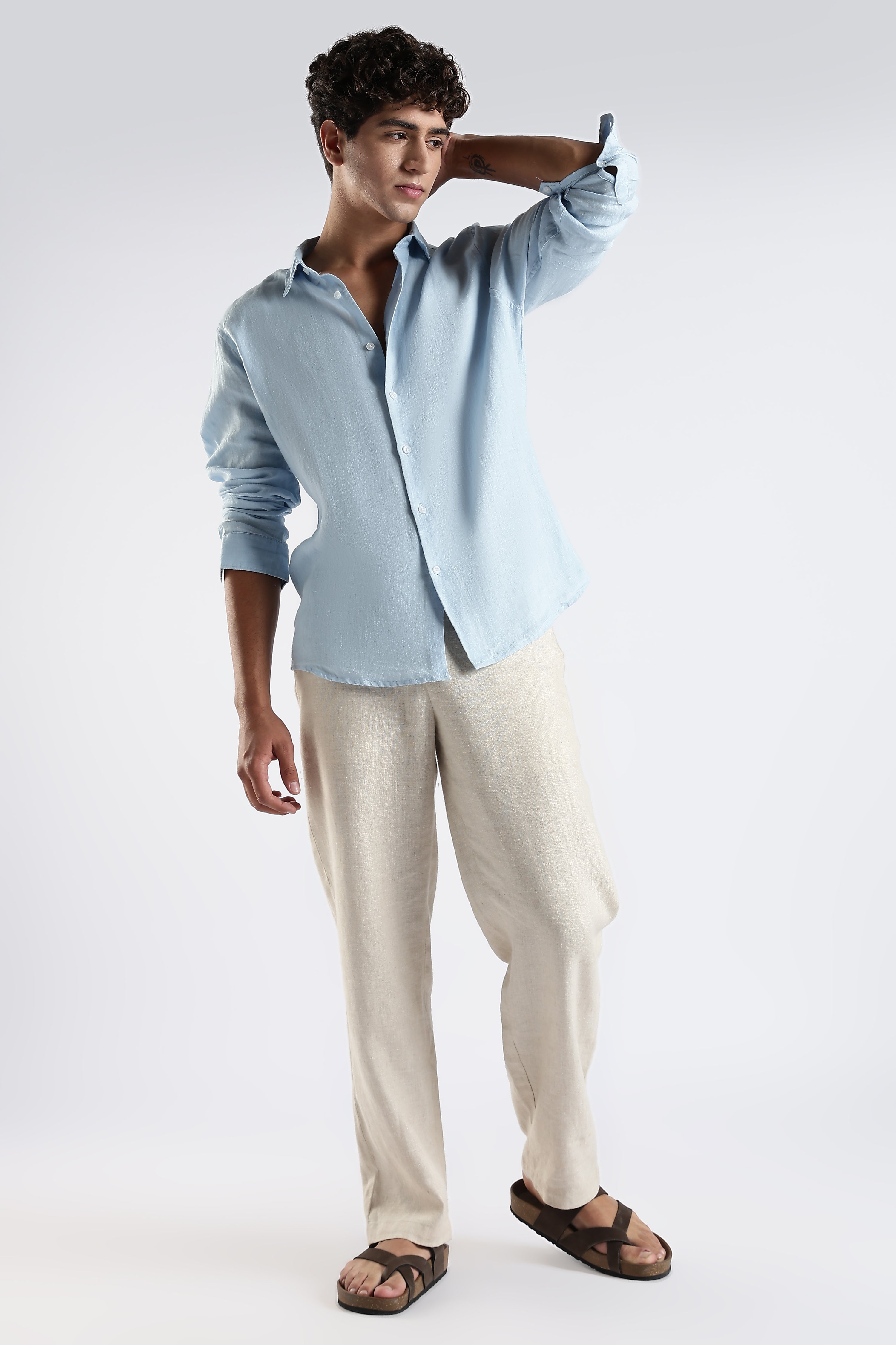 Lucca premium linen shirt-  mist blue