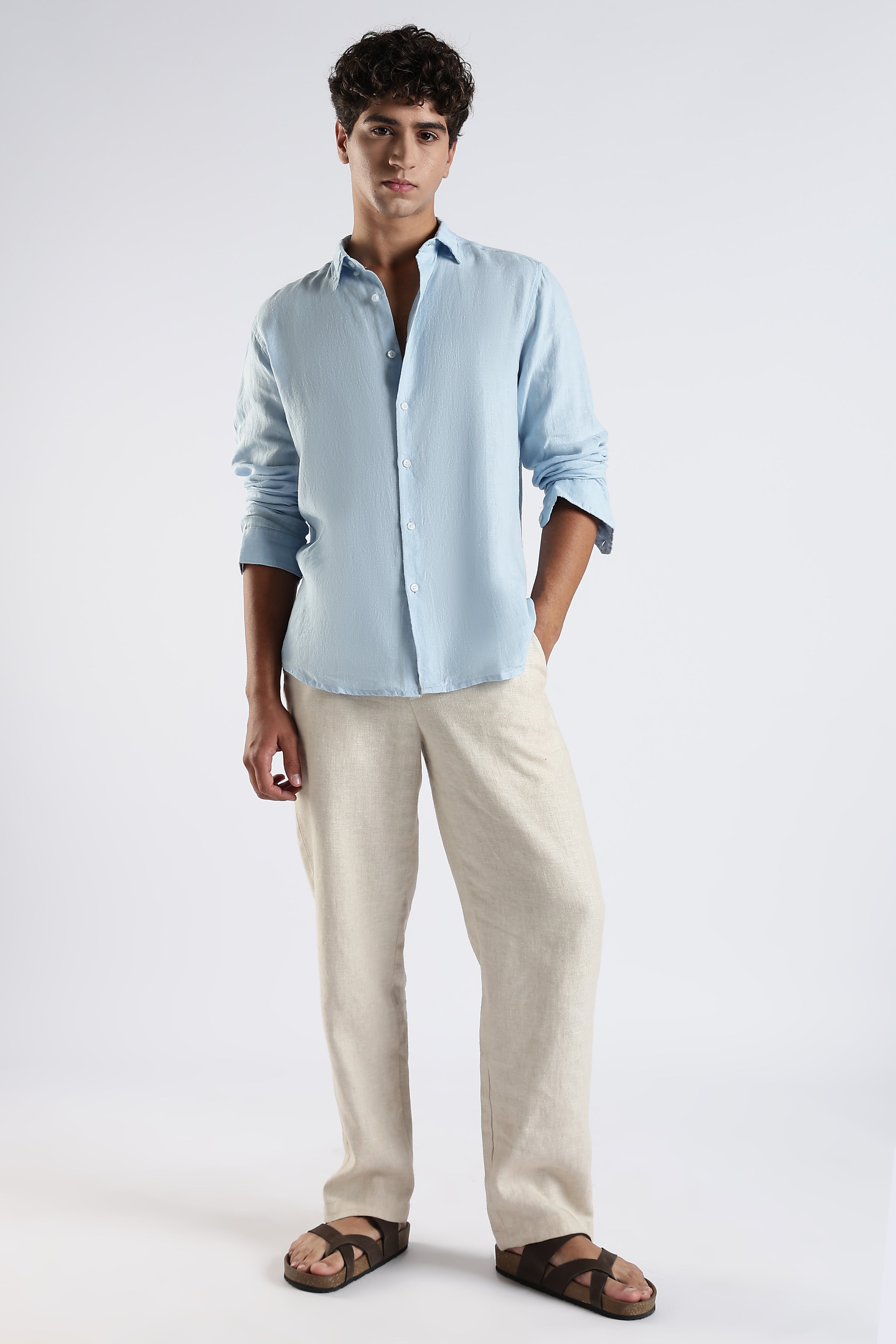 Lucca premium linen shirt-  mist blue