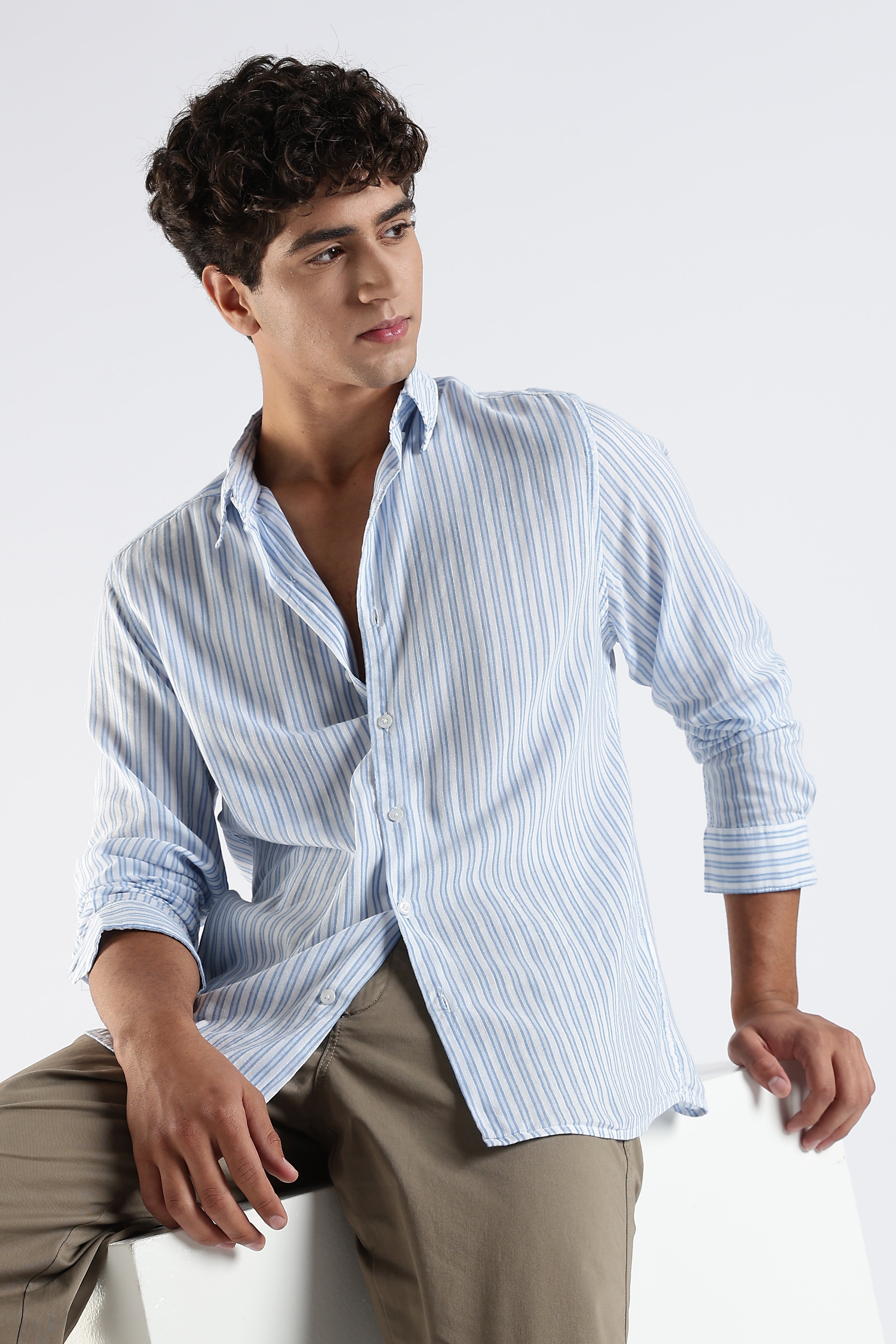 Lagoon blue striped organic cotton shirt