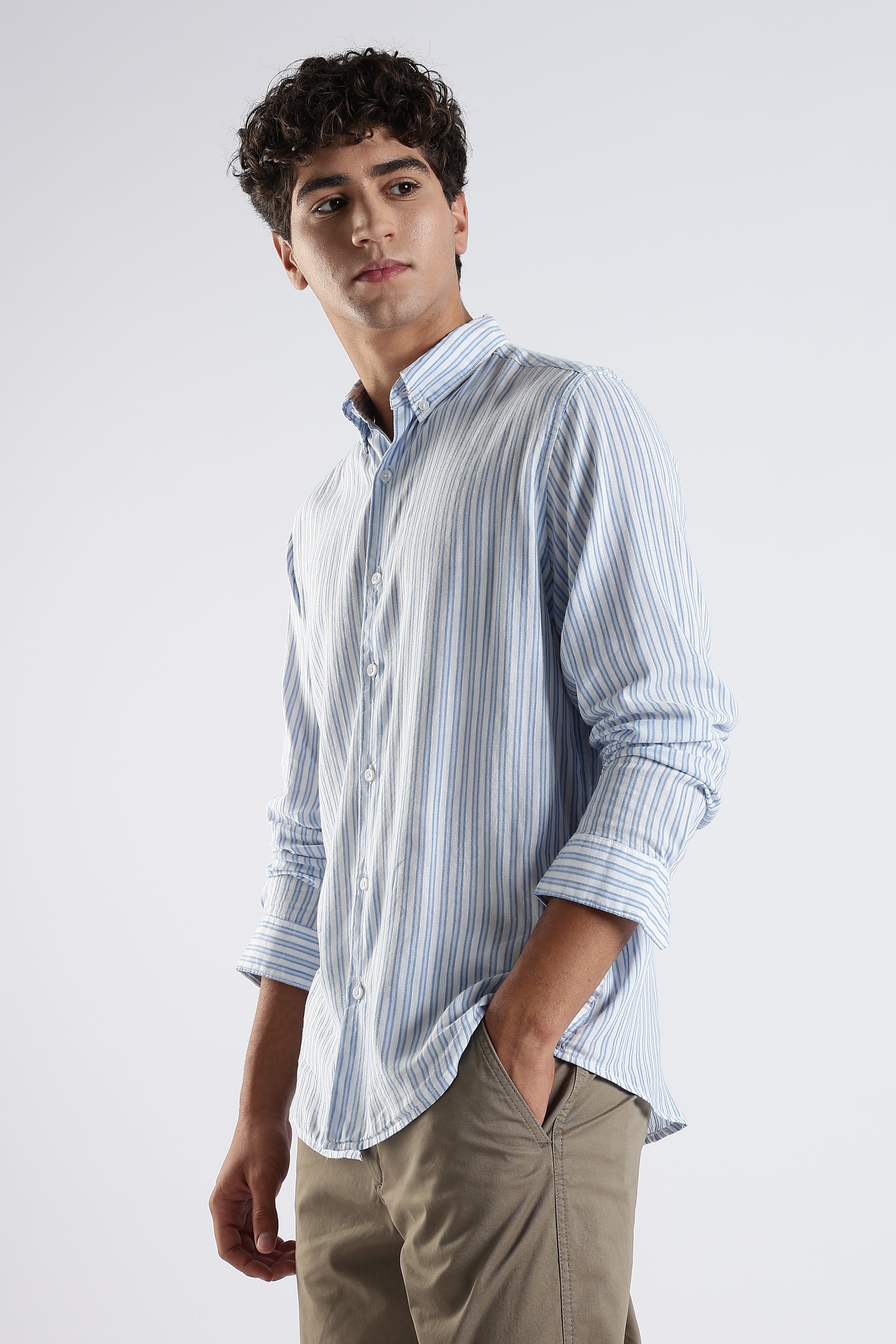 Lagoon blue striped organic cotton shirt