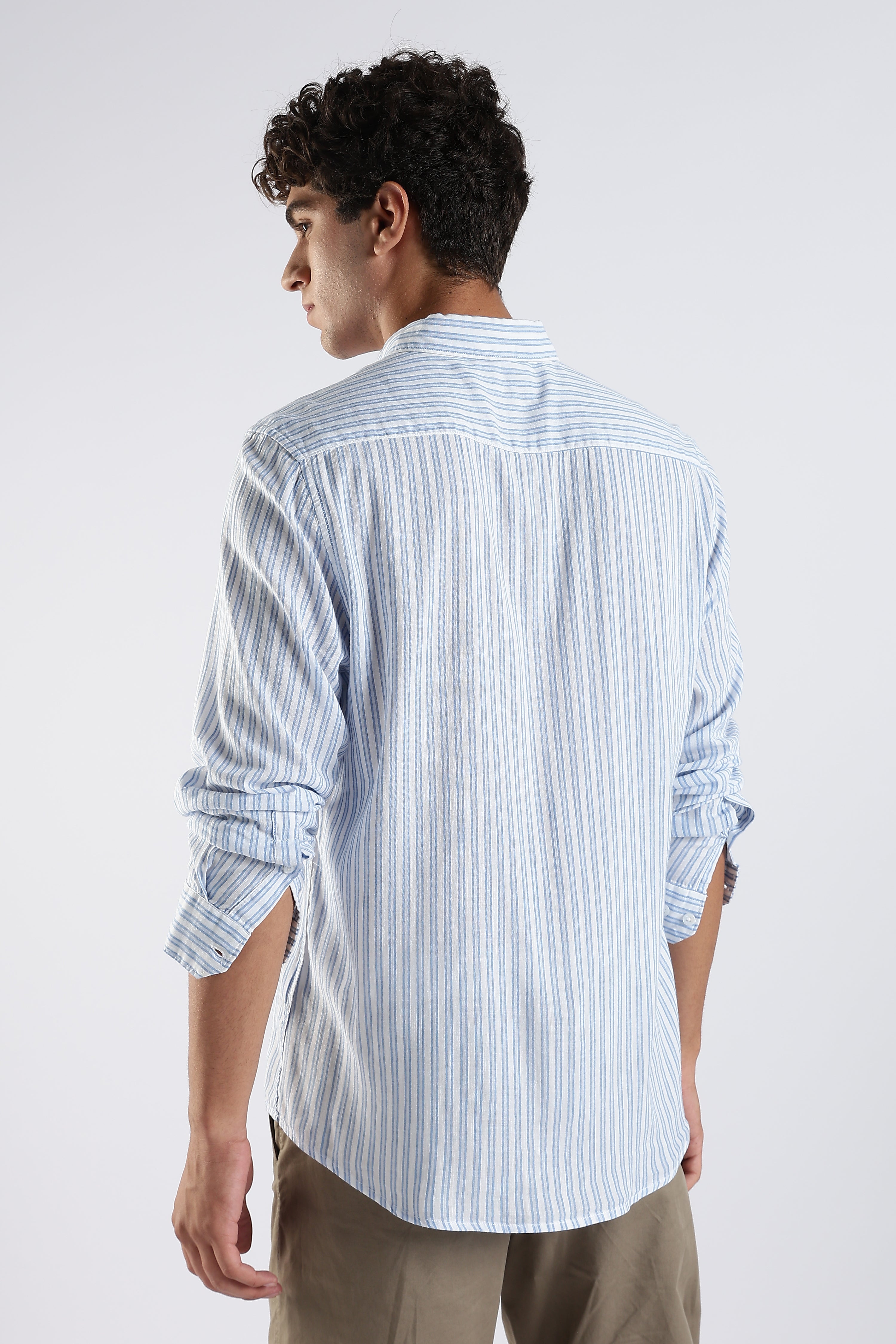 Lagoon blue striped organic cotton shirt