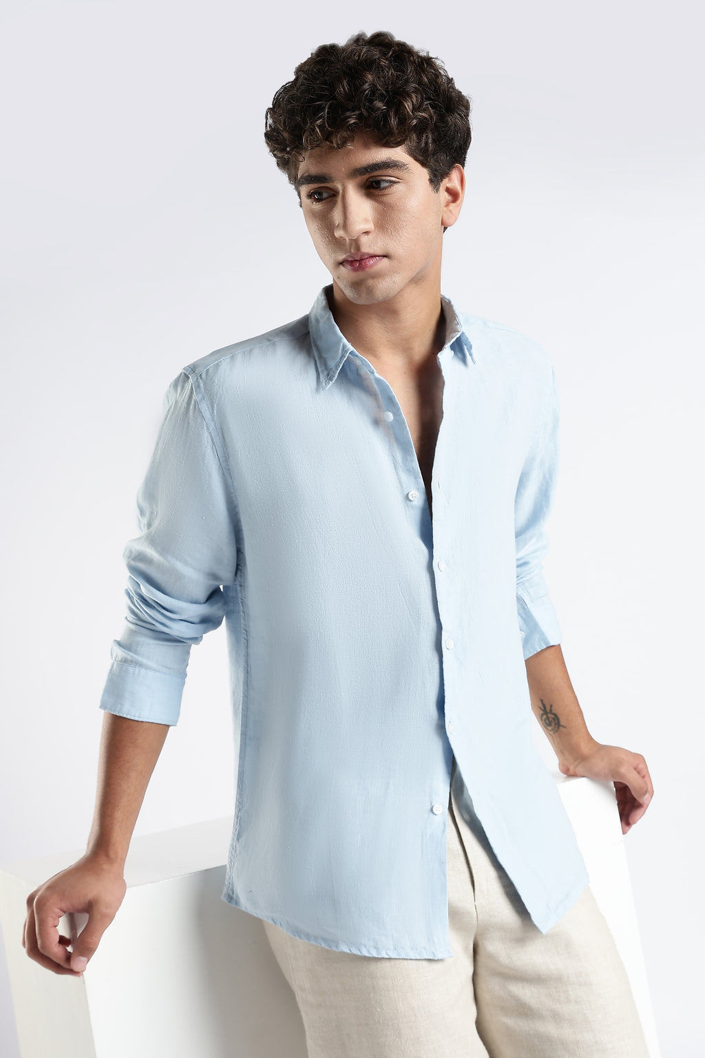 Lucca premium linen shirt-  mist blue