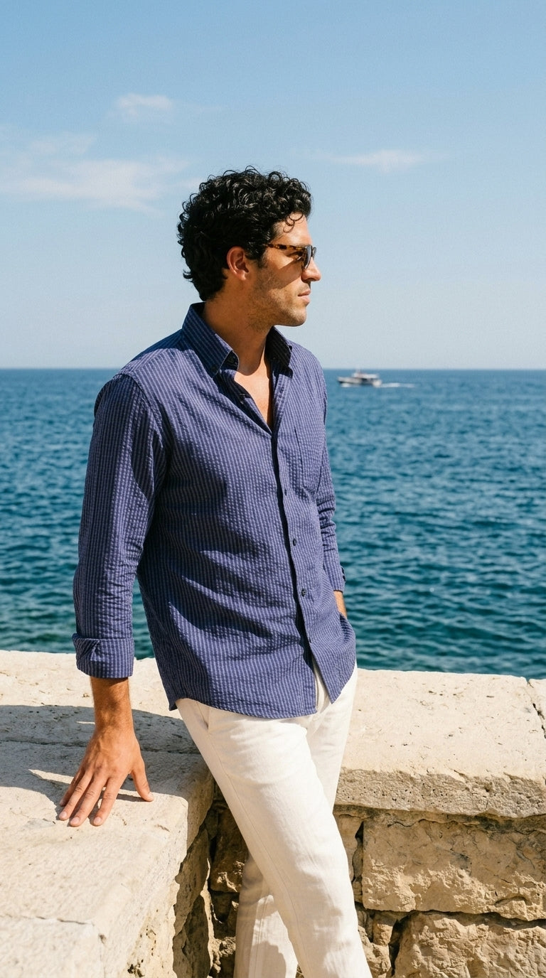 Juniper Berry seersucker shirt