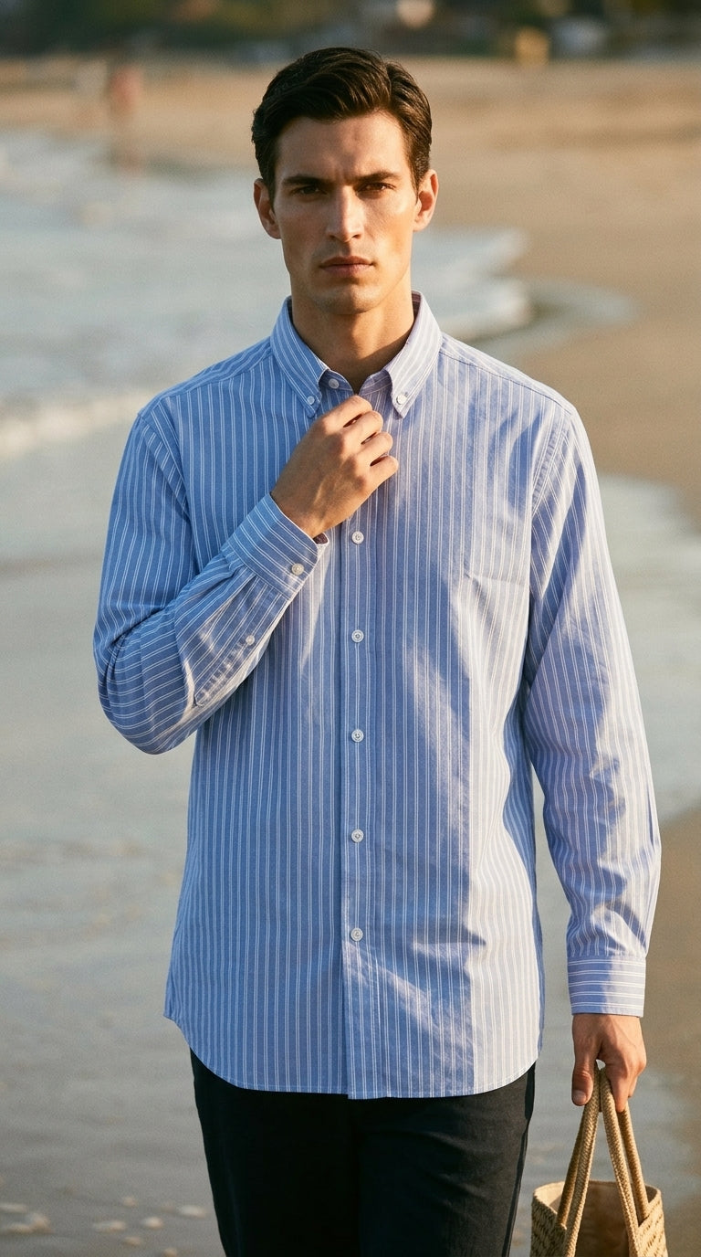 PERSIAN BLUE COTTON STRIPE SHIRT