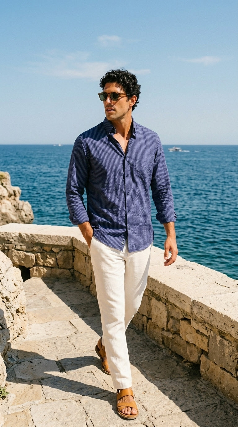 Juniper Berry seersucker shirt