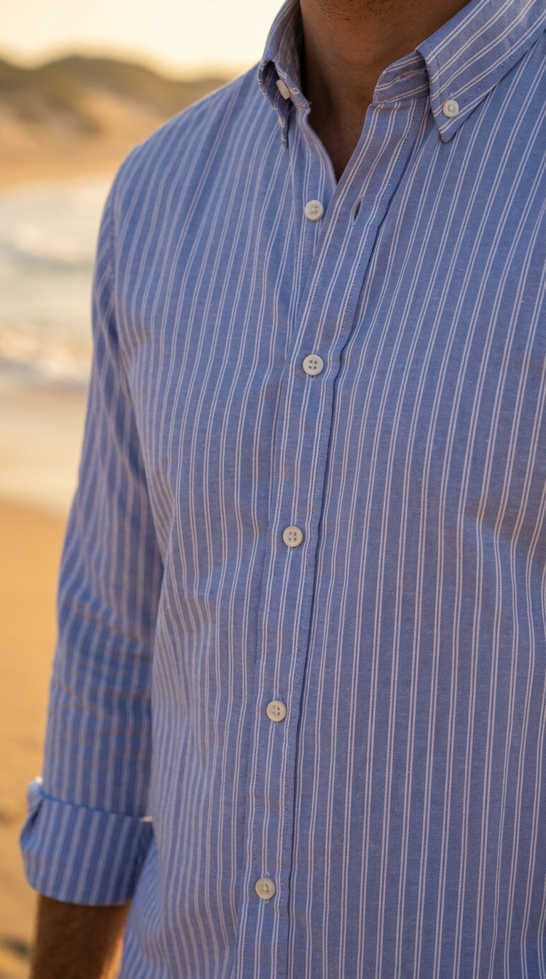 PERSIAN BLUE COTTON STRIPE SHIRT