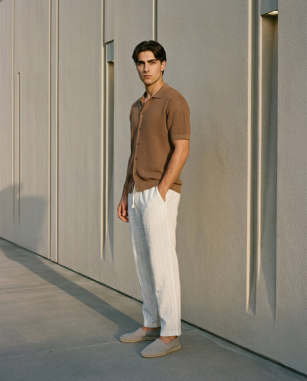 Cotton linen striped trouser relaxed