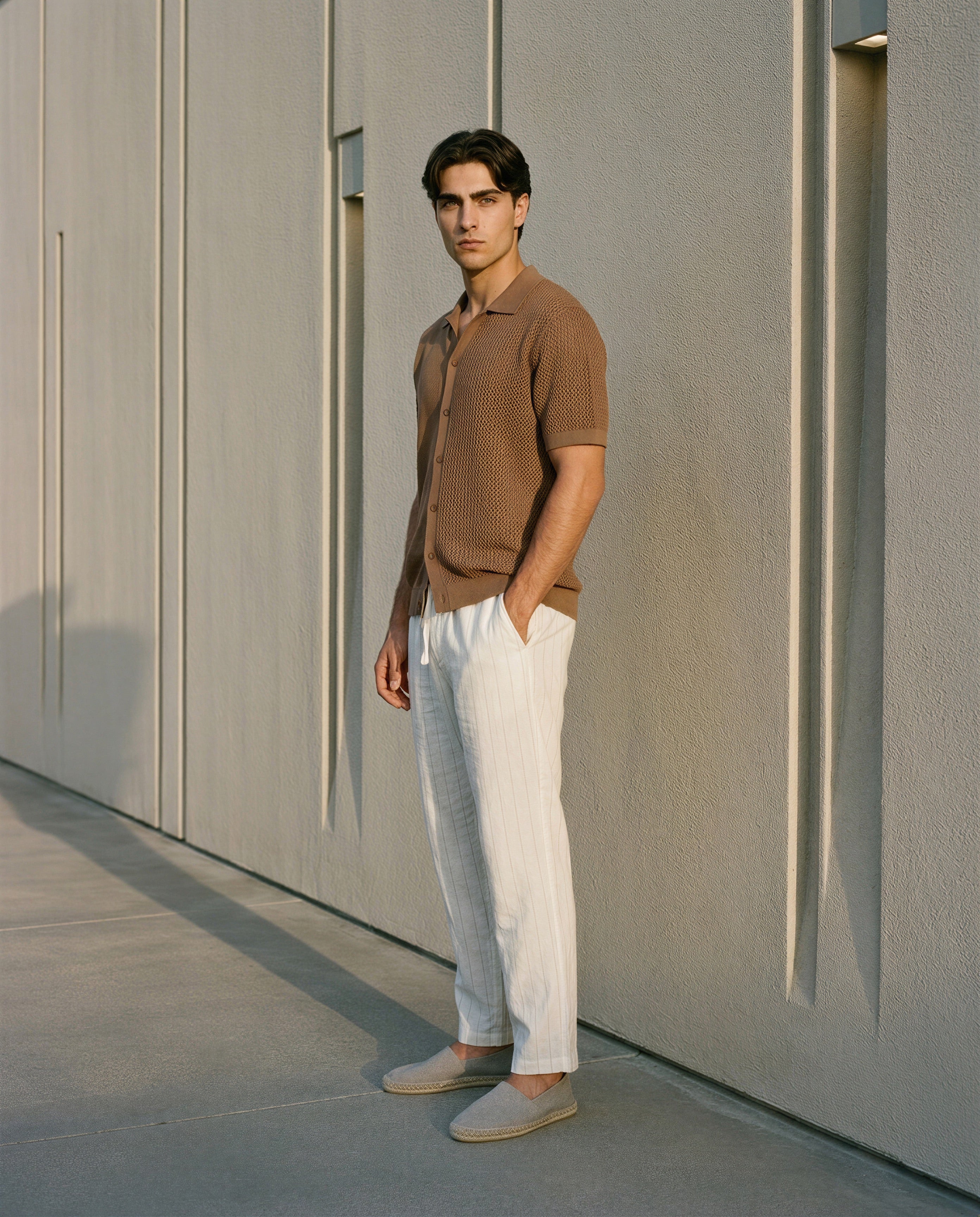 Cotton linen striped trouser relaxed