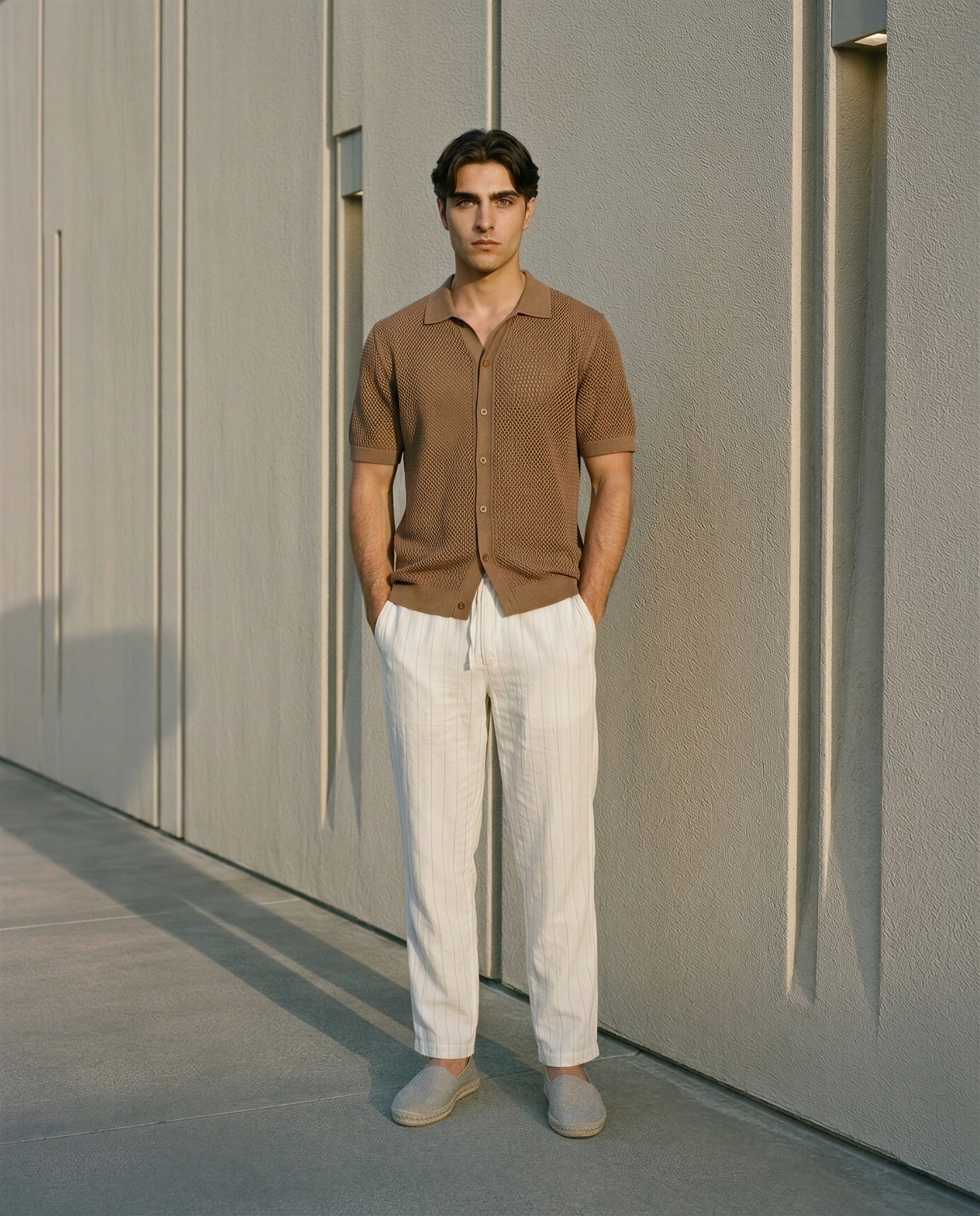 Cotton linen striped trouser relaxed