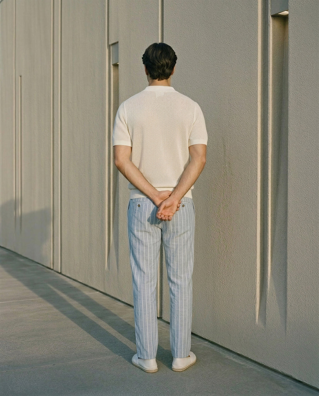Azure blue Cotton linen striped trouser relaxed