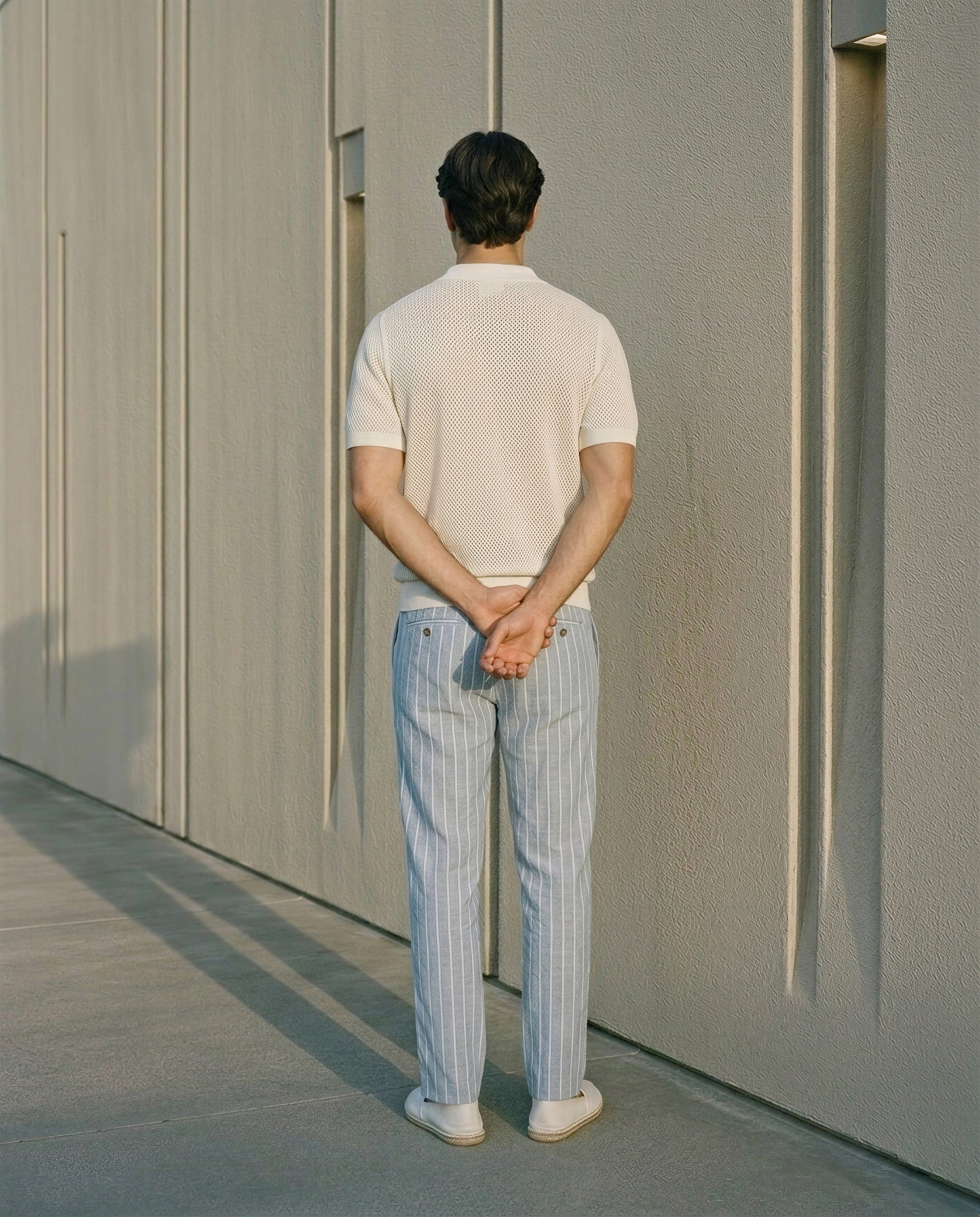 Azure blue Cotton linen striped trouser relaxed
