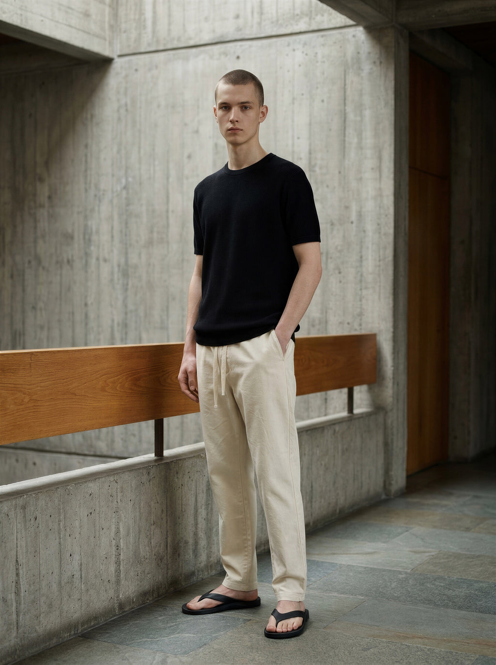 Linen cotton relaxed-Fit drawstring trousers