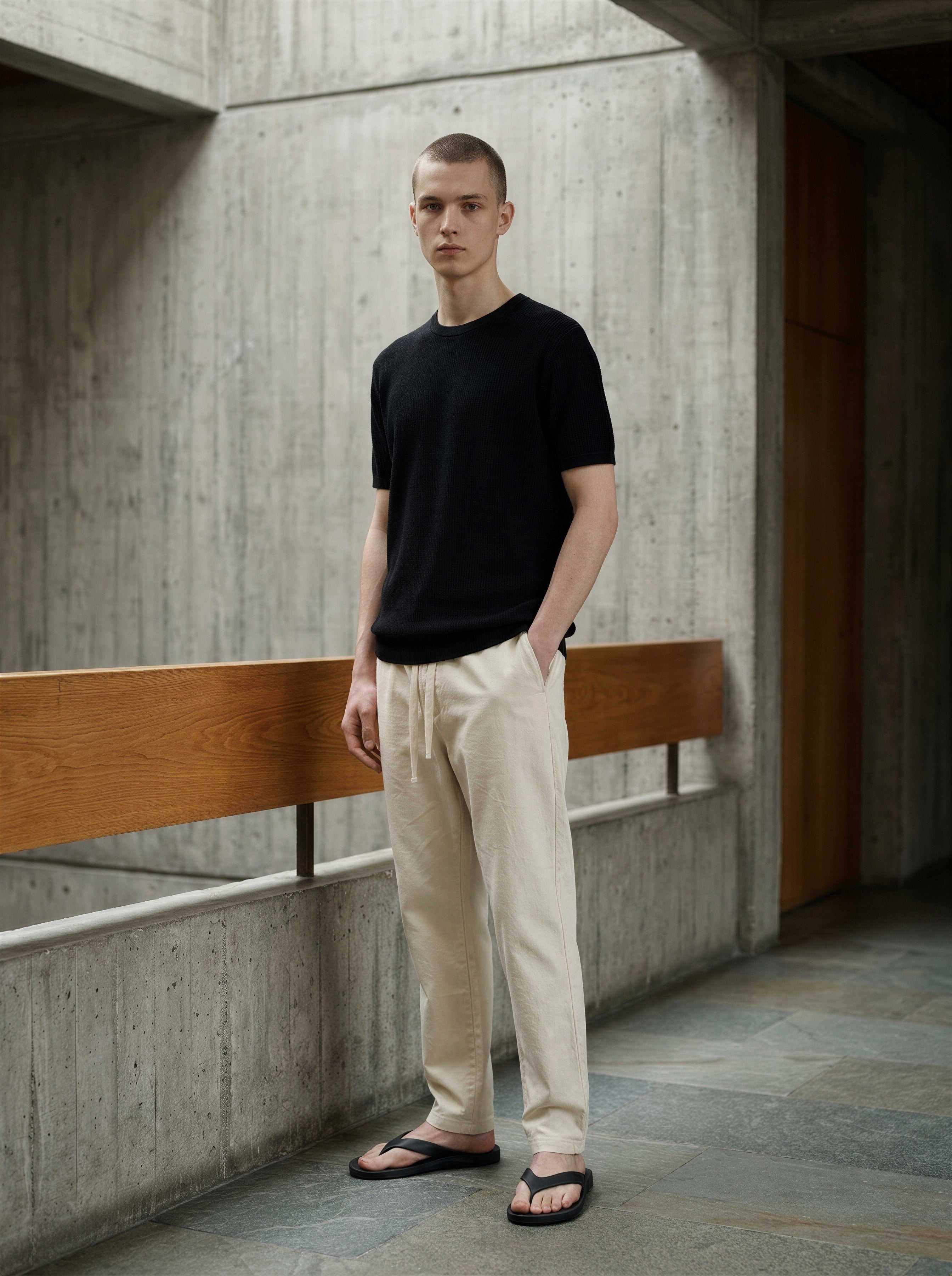 Linen cotton relaxed-Fit drawstring trousers