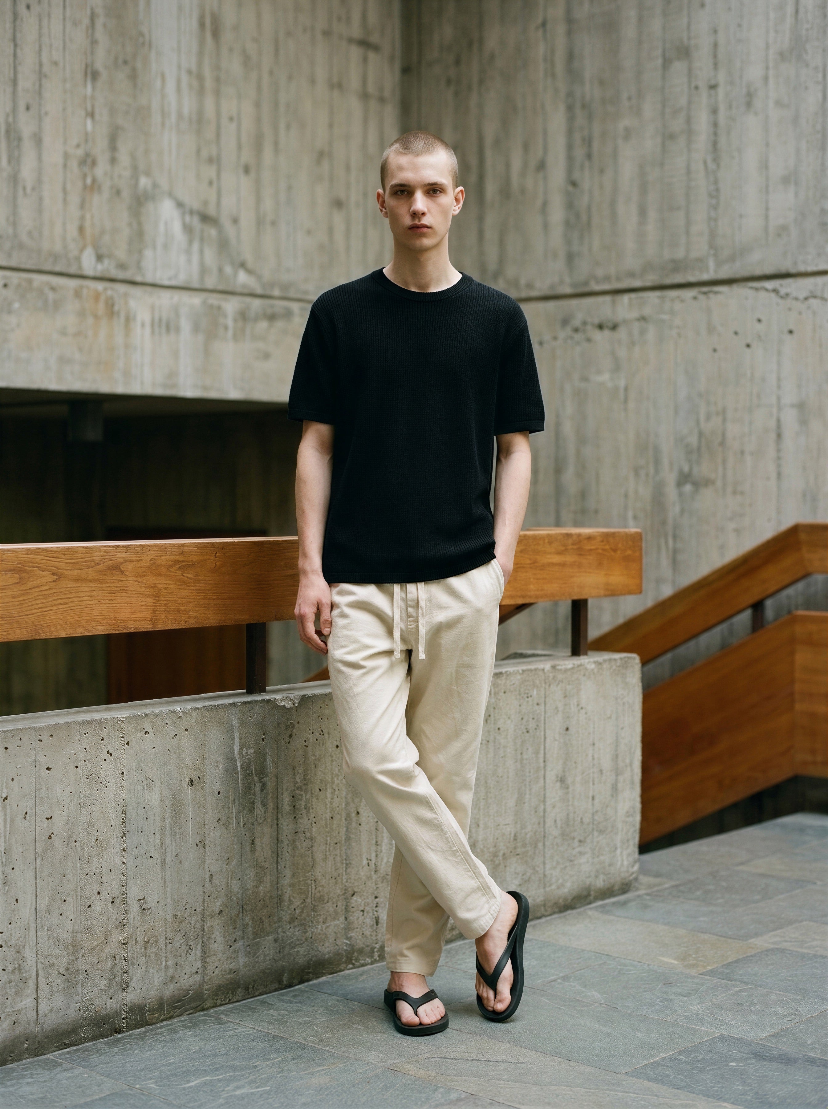 Linen cotton relaxed-Fit drawstring trousers