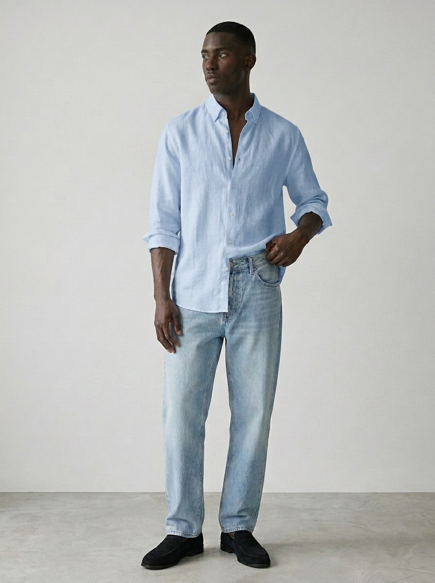 Lucca premium linen shirt-  mist blue