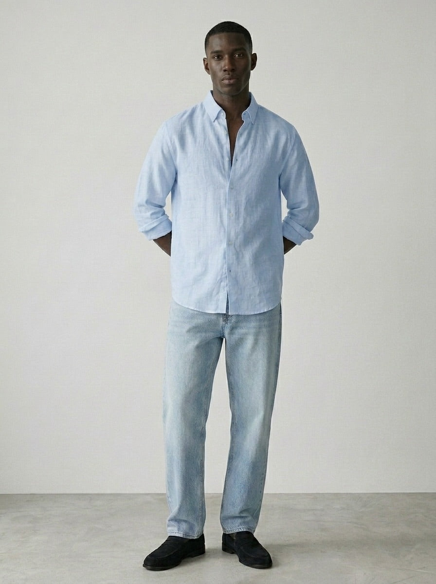 Lucca premium linen shirt-  mist blue