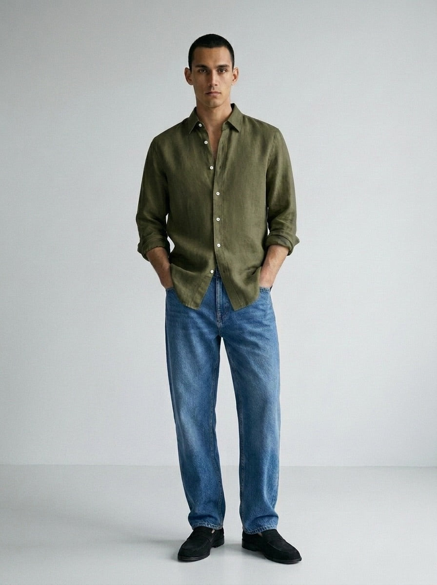 Forest moss linen shirt