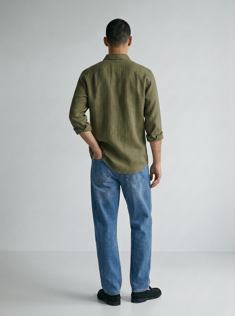 Forest moss linen shirt