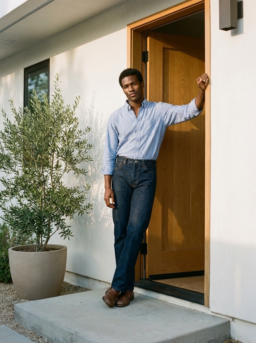 PERSIAN BLUE COTTON STRIPE SHIRT
