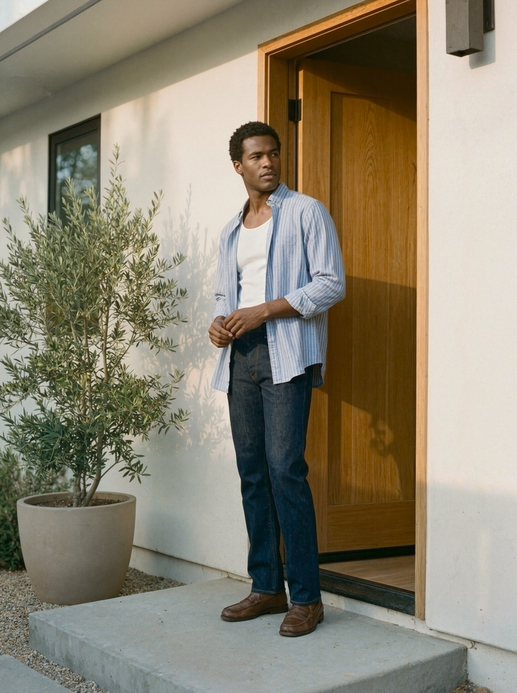 PERSIAN BLUE COTTON STRIPE SHIRT