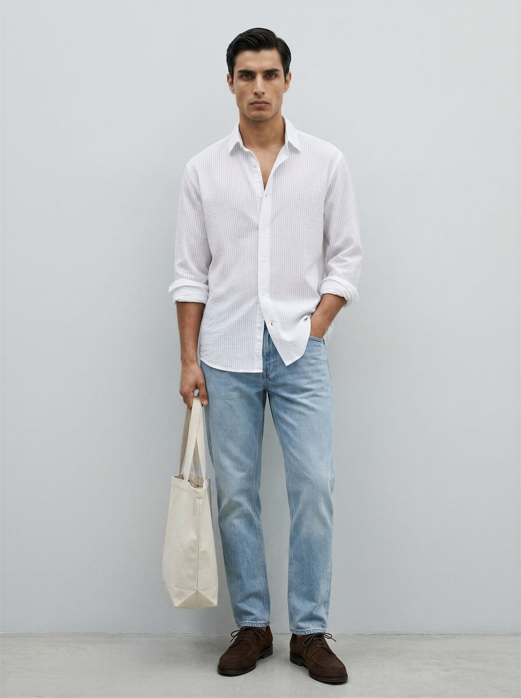 Driftwood white seersucker shirt