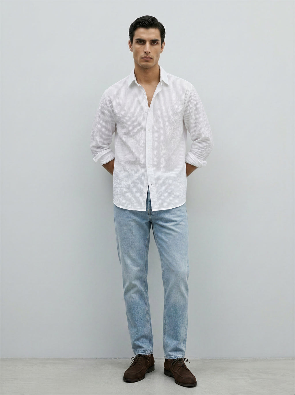 Driftwood white seersucker shirt