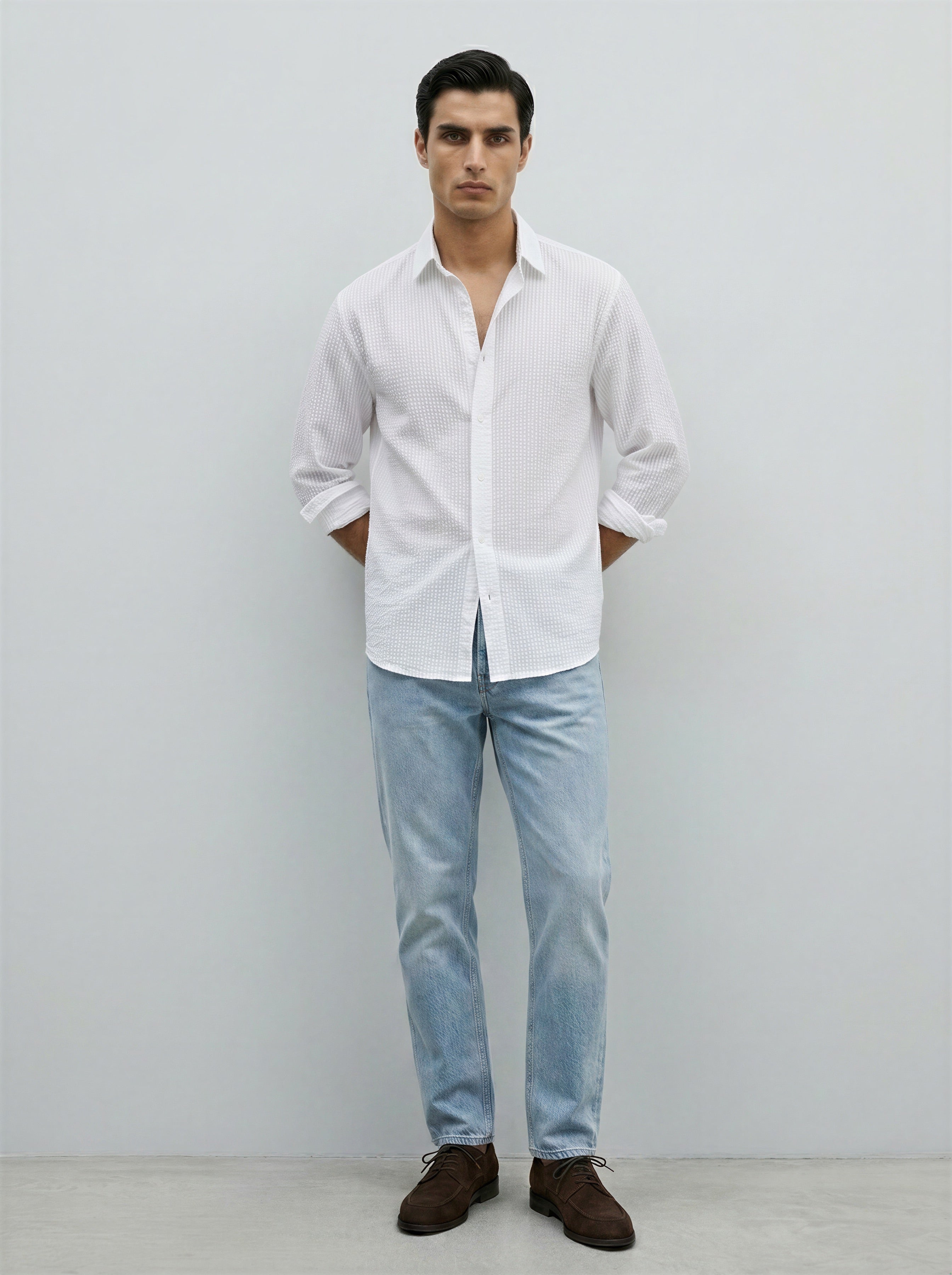 Driftwood white seersucker shirt