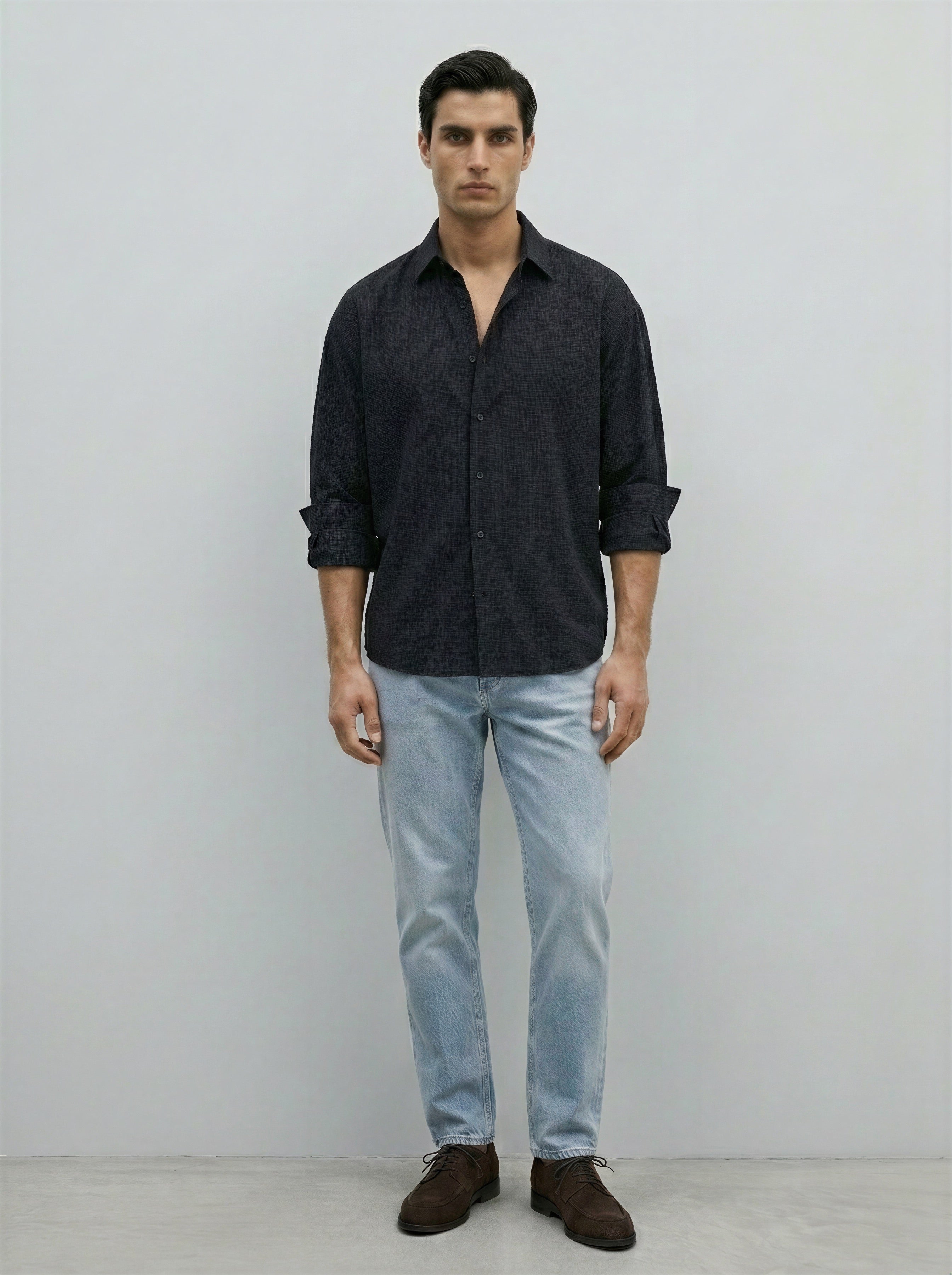 Black stone seersucker shirt