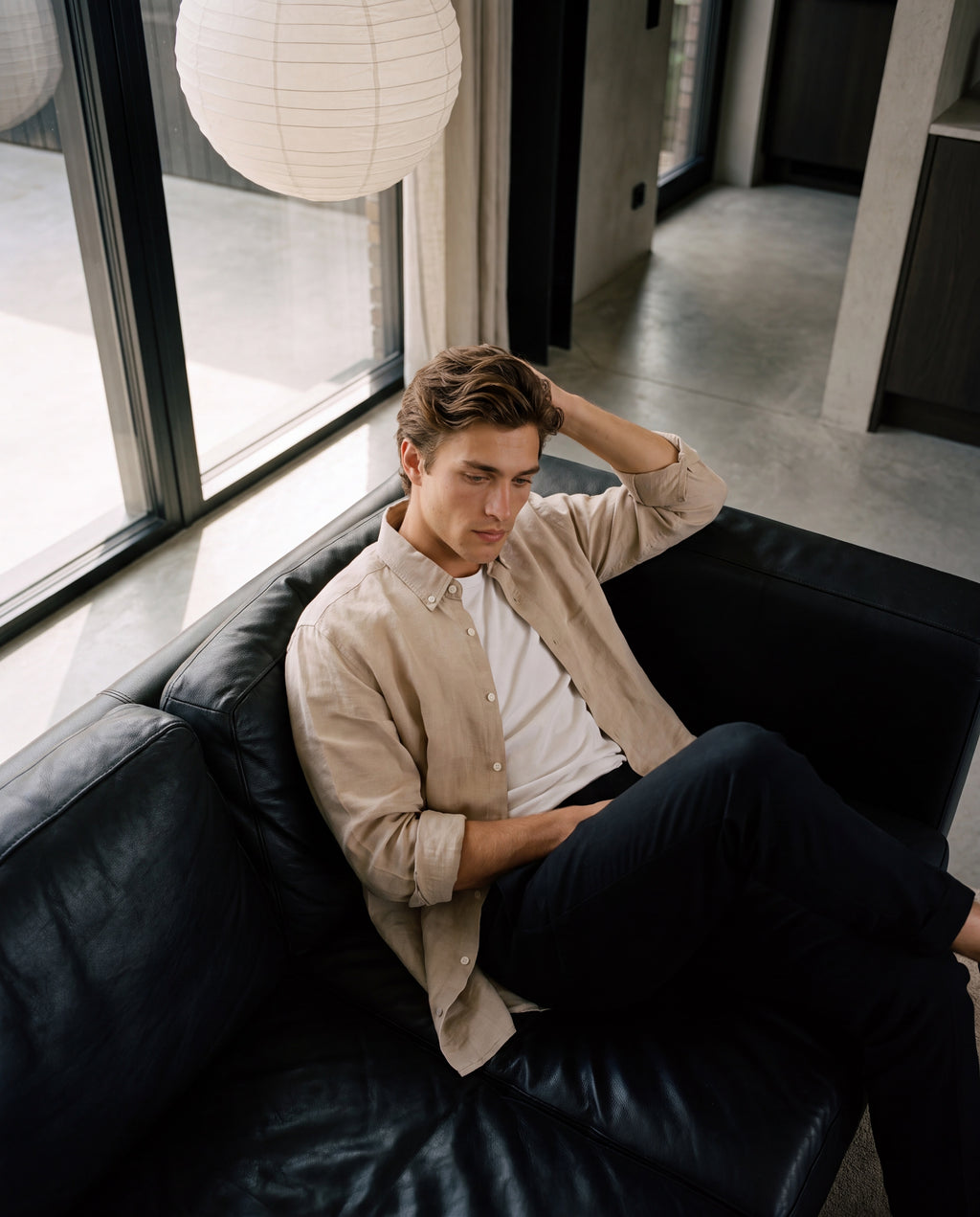 beige linen shirt