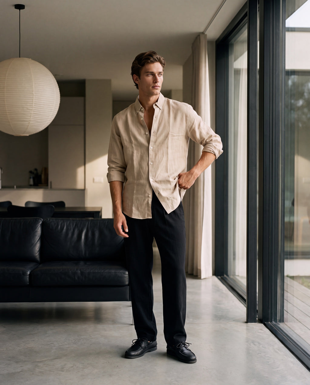 beige linen shirt