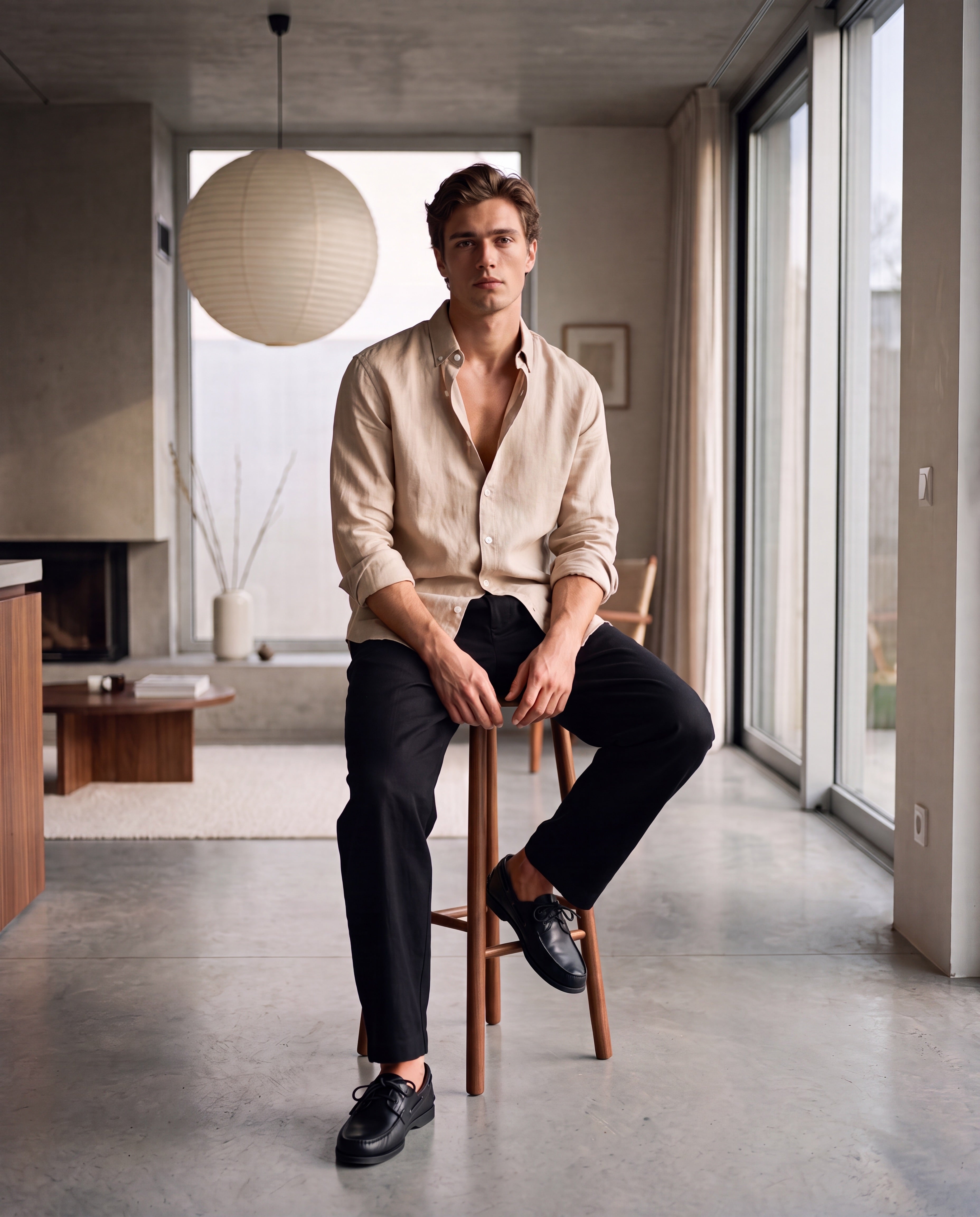 beige linen shirt