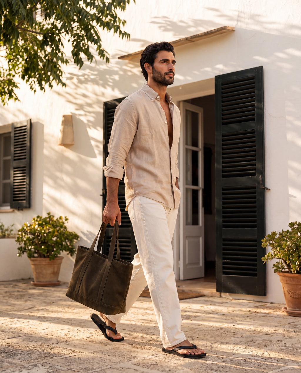 beige linen shirt