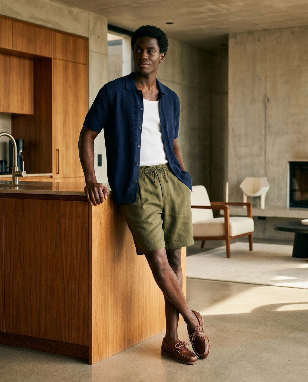 Drawstring cotton linen shorts