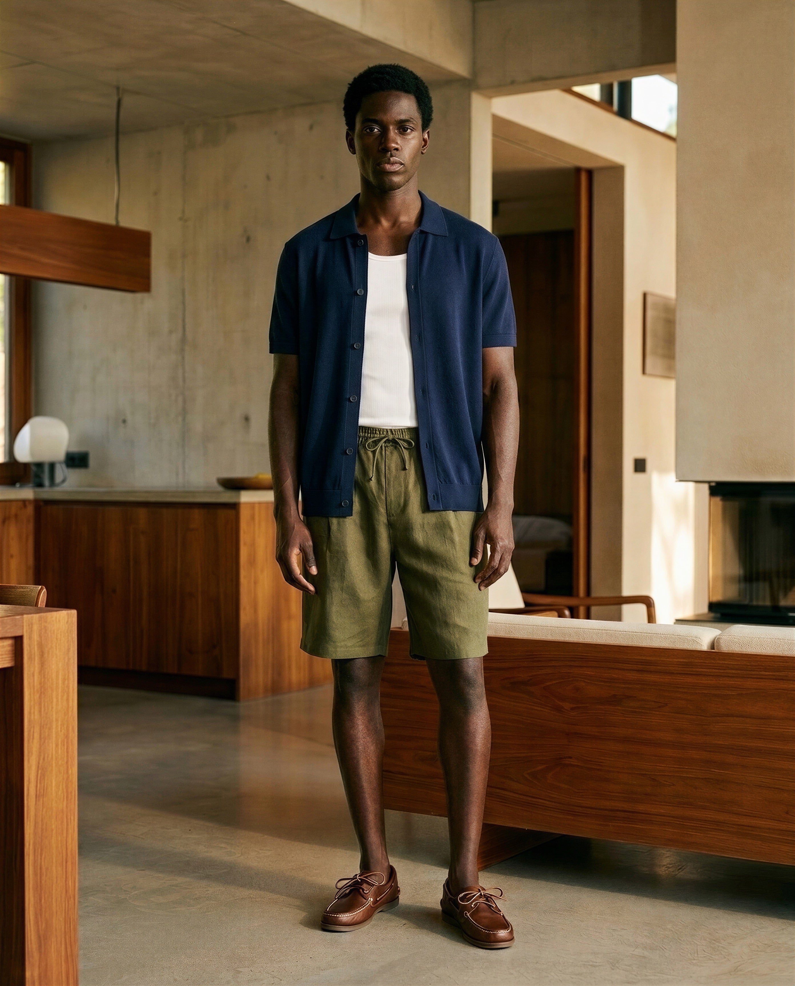 Drawstring cotton linen shorts